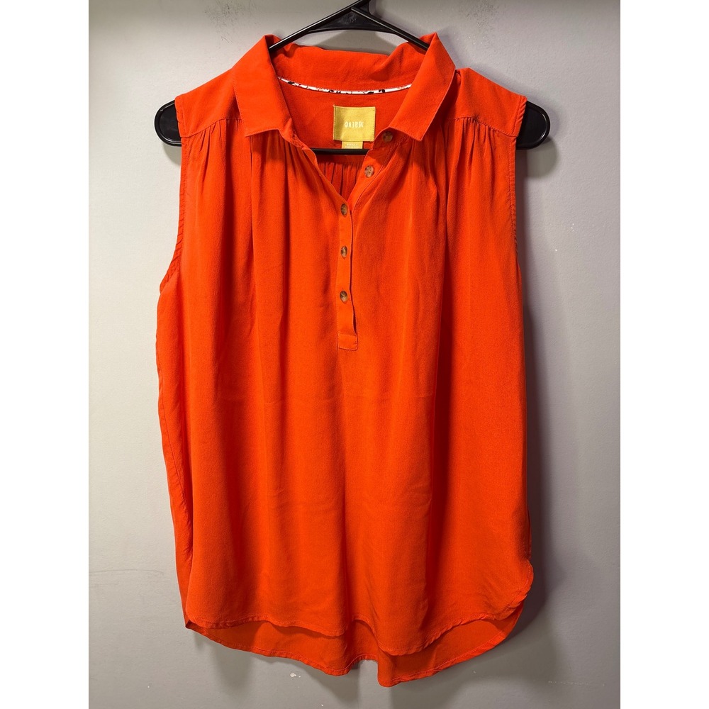 Maeve Anthropologie Orange 100% Silk Sleeveless Henley Blouse Top Womens‎ Small